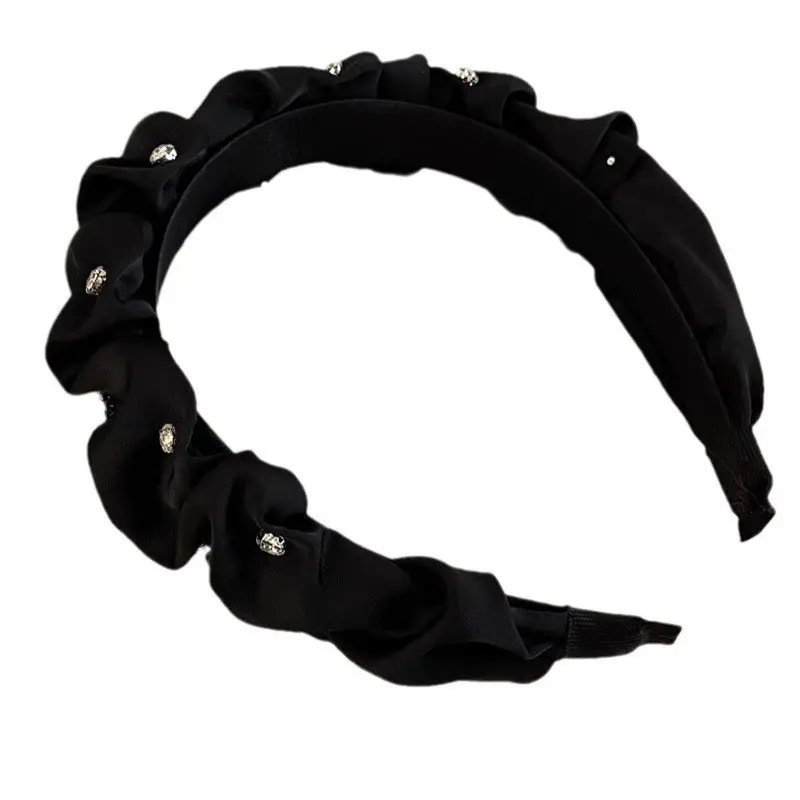 Black Vintage Rhinestone Pleated Hair Band for Women - Image 6