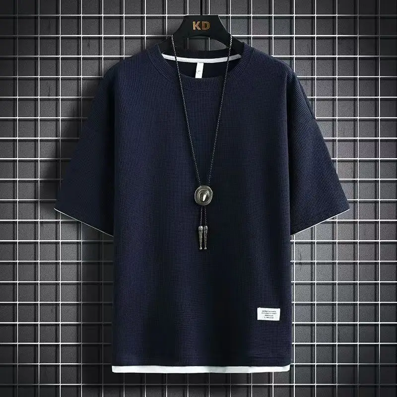 Men Summer Waffle T-Shirt Loose Fit Beige - Image 7