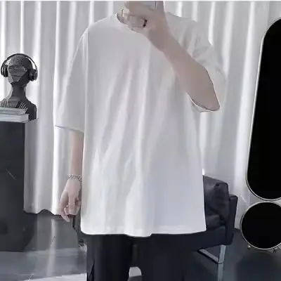 Men Summer Waffle T-Shirt Loose Fit Beige - Image 9