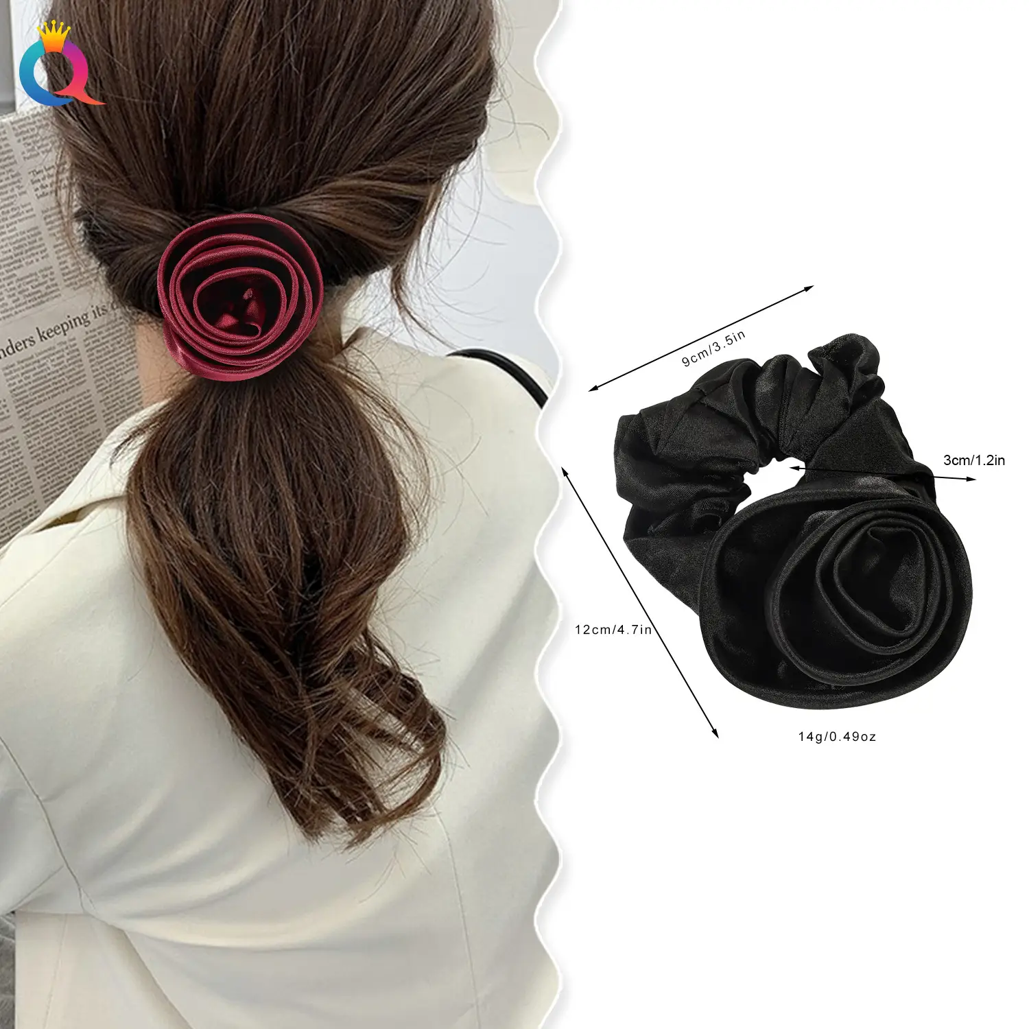 Rose Satin Hair Band for Women, Navy Blue, High Quality, Wholesale - Image 10