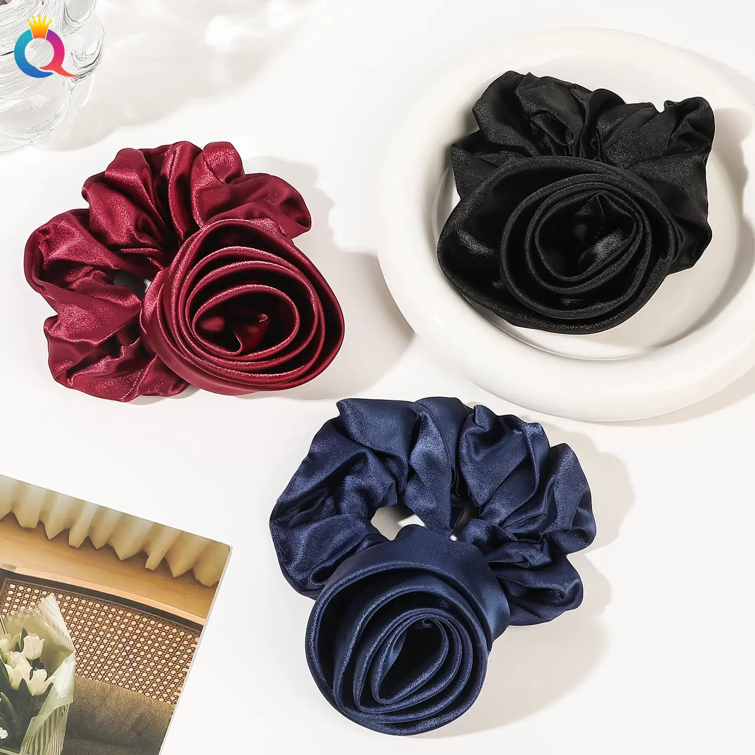 Rose Satin Hair Band for Women, Navy Blue, High Quality, Wholesale — feature 21