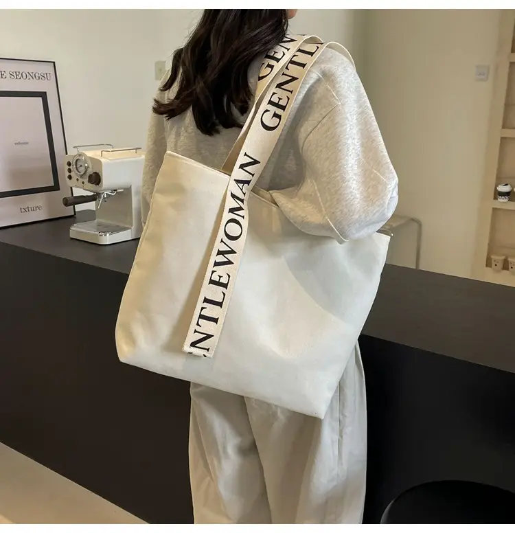 Gentle Woman Canvas Shoulder Bag Black with Letter Print — feature 15