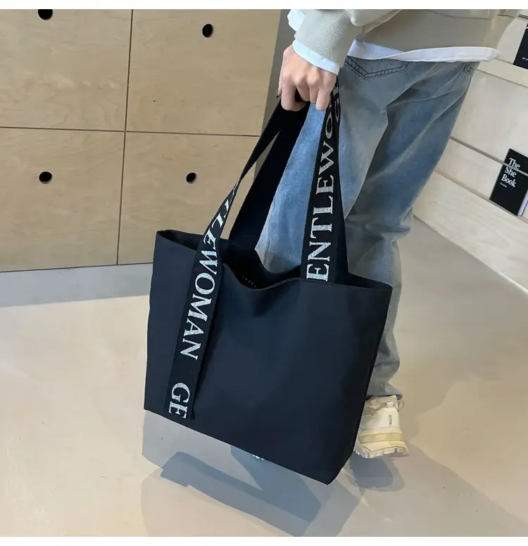 Gentle Woman Canvas Shoulder Bag Black with Letter Print — feature 19
