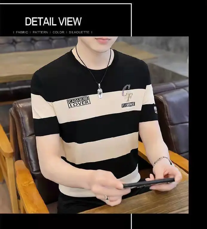 Men's Black Yellow Striped Ice Silk T-Shirt — feature 8