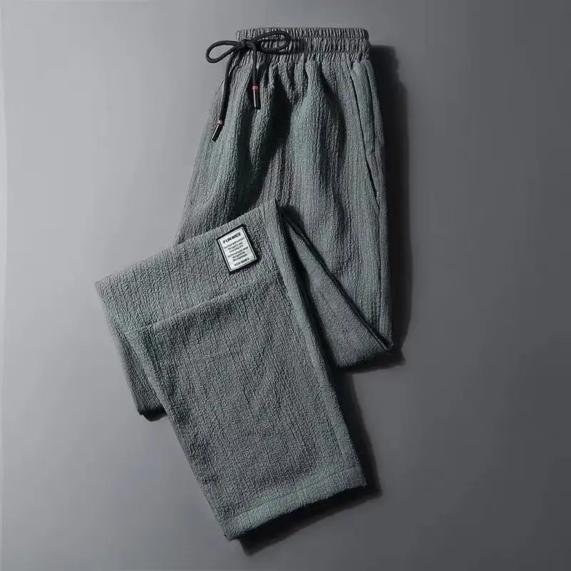 Men's Grey Ice Silk Casual Pants Straight Plus Size — feature 7