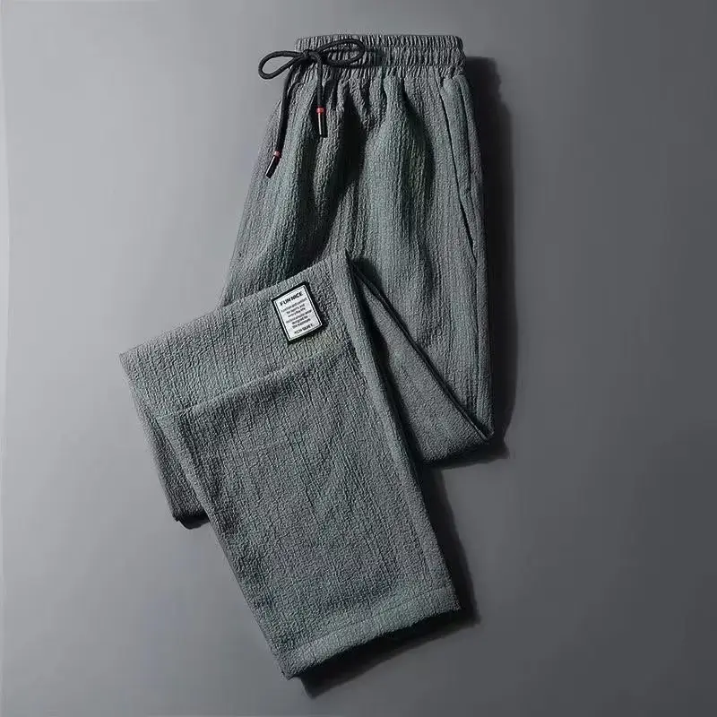Men's Grey Ice Silk Casual Pants Straight Plus Size - Image 3