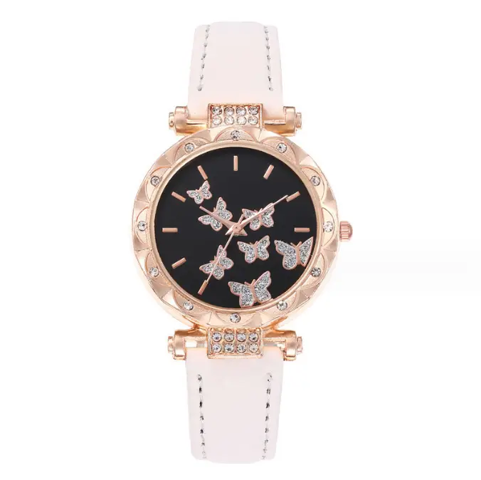Women's Butterfly Quartz Watch Set of 5 Rose Gold Black Strap — feature 20