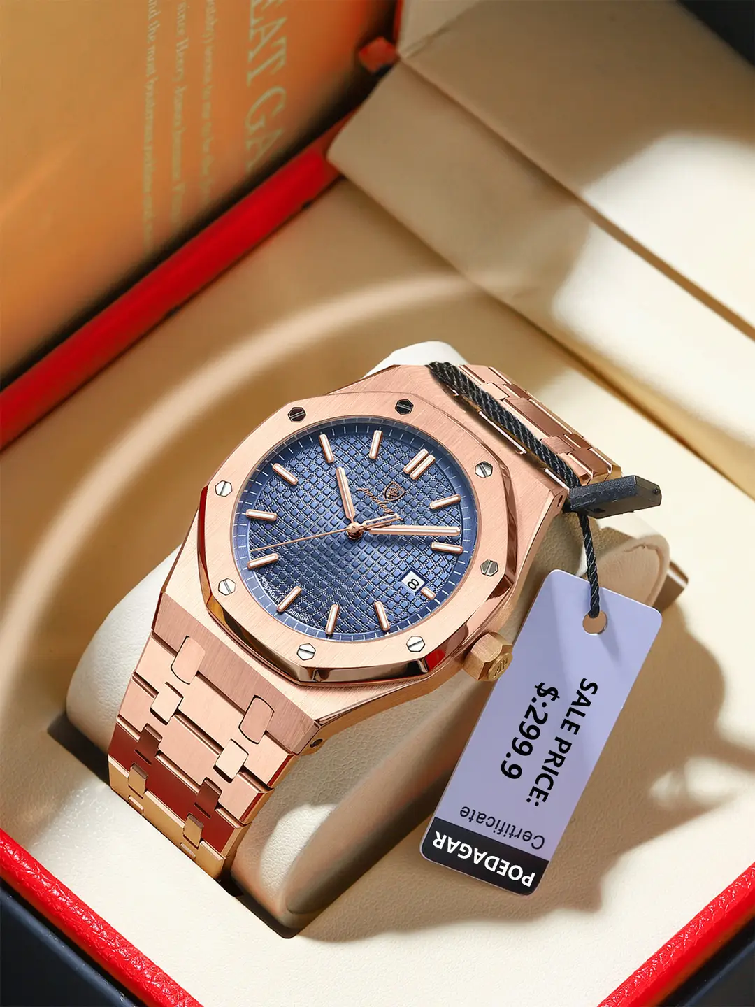 P924 rose gold blue surface steel belt
