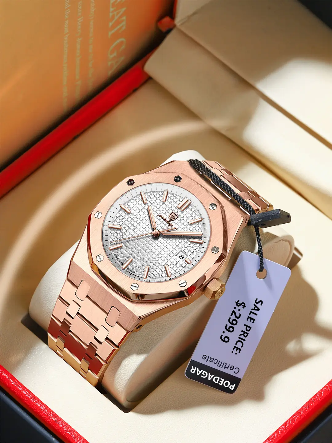 P924 rose gold white surface steel belt