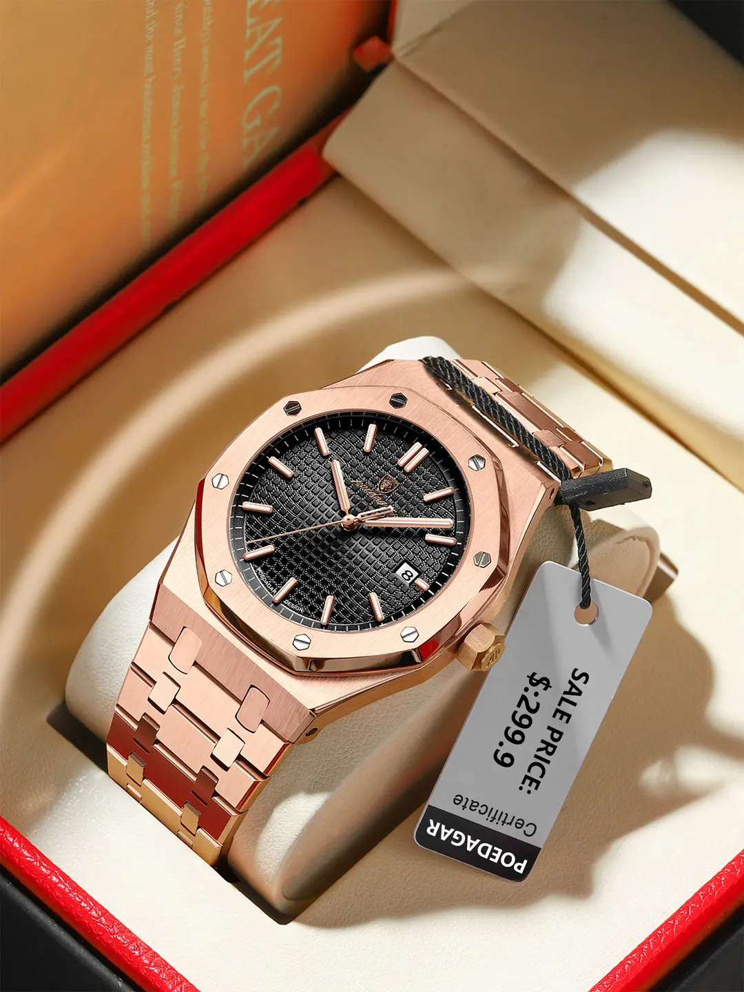 P924 rose gold black surface steel belt