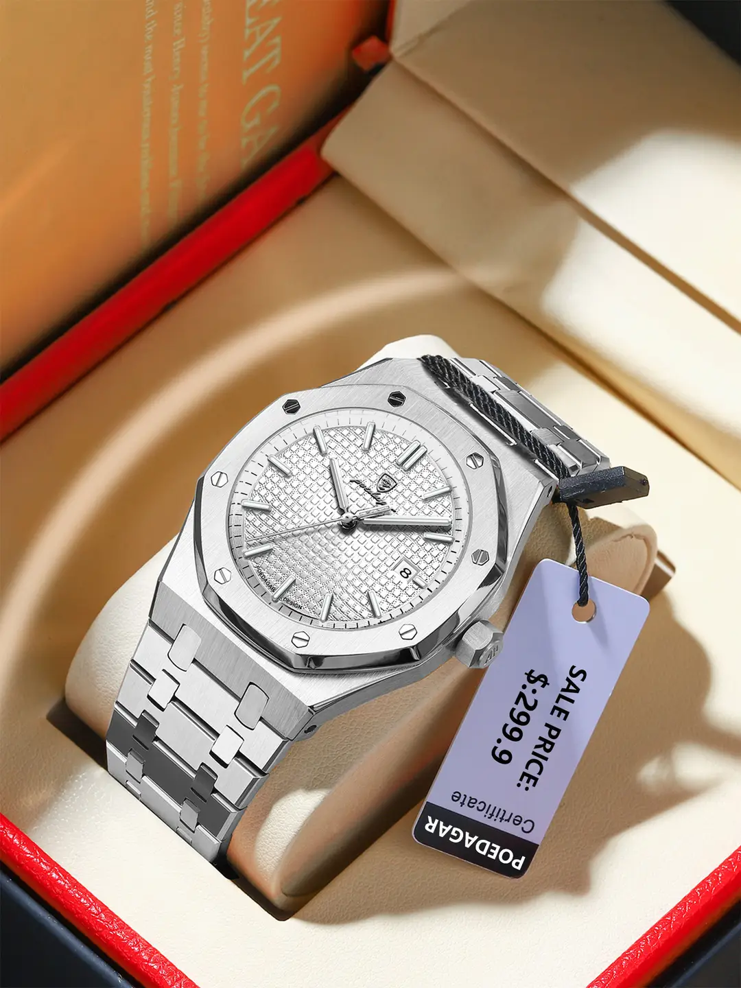 P924 silver shell white surface steel belt