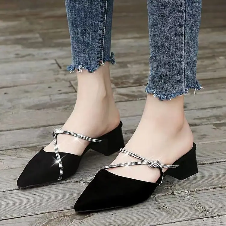 Women Rhinestone Pointed Heel Slippers White 2024 - Image 4