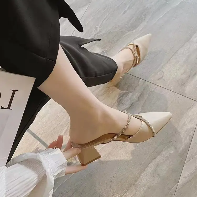 Women Rhinestone Pointed Heel Slippers White 2024 - Image 7