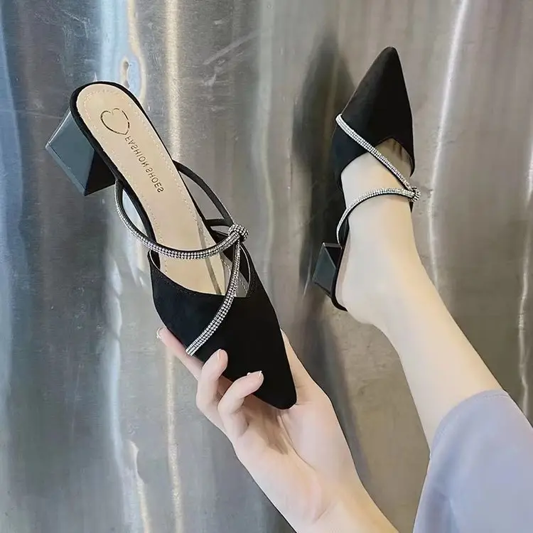 Women Rhinestone Pointed Heel Slippers White 2024 — feature 2