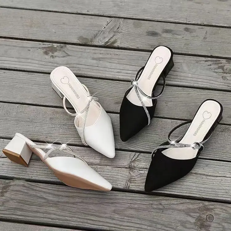 Women Rhinestone Pointed Heel Slippers White 2024 — feature 4