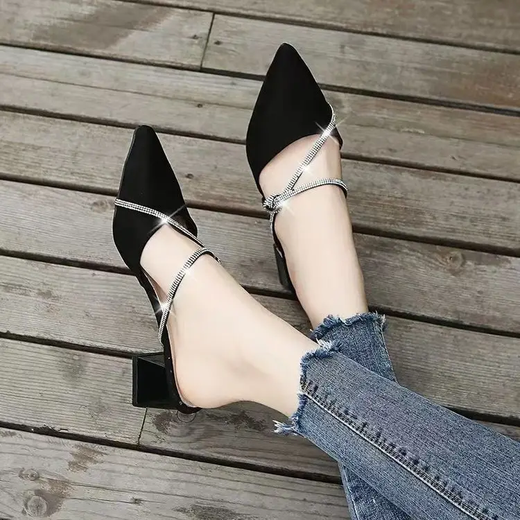 Women Rhinestone Pointed Heel Slippers White 2024 — feature 5