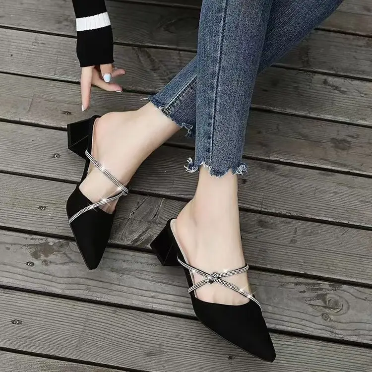 Women Rhinestone Pointed Heel Slippers White 2024 — feature 6
