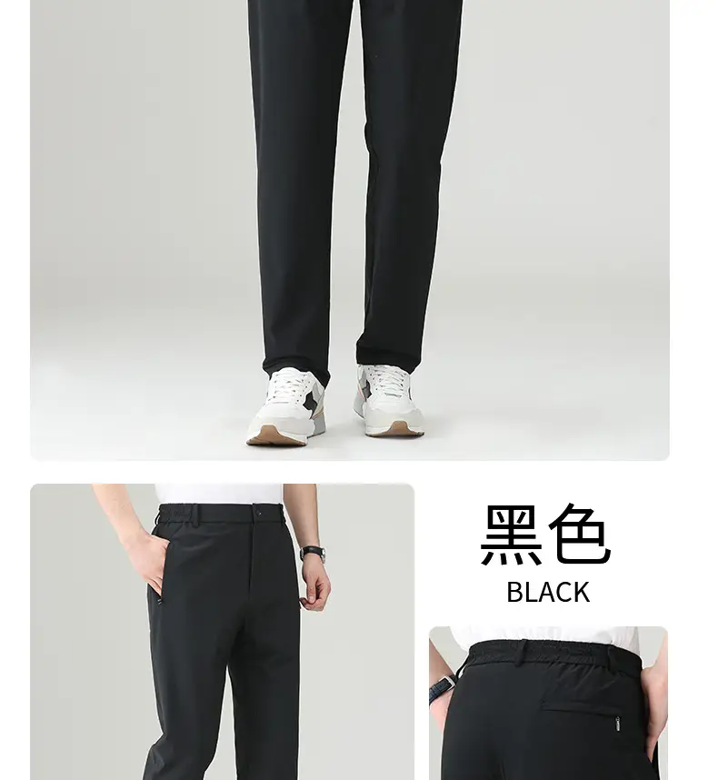 Men Summer Elastic Waist Pants Grey Straight Leg — feature 18