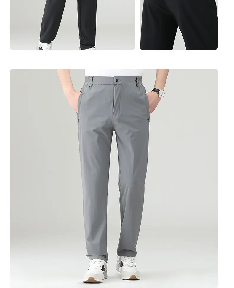 Men Summer Elastic Waist Pants Grey Straight Leg — feature 19