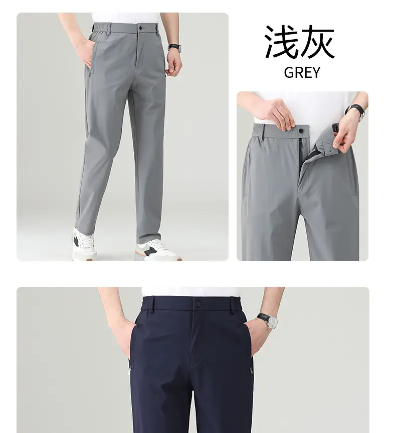 Men Summer Elastic Waist Pants Grey Straight Leg — feature 20