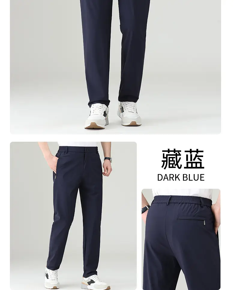 Men Summer Elastic Waist Pants Grey Straight Leg — feature 21