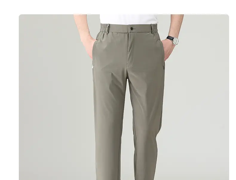 Men Summer Elastic Waist Pants Grey Straight Leg — feature 23