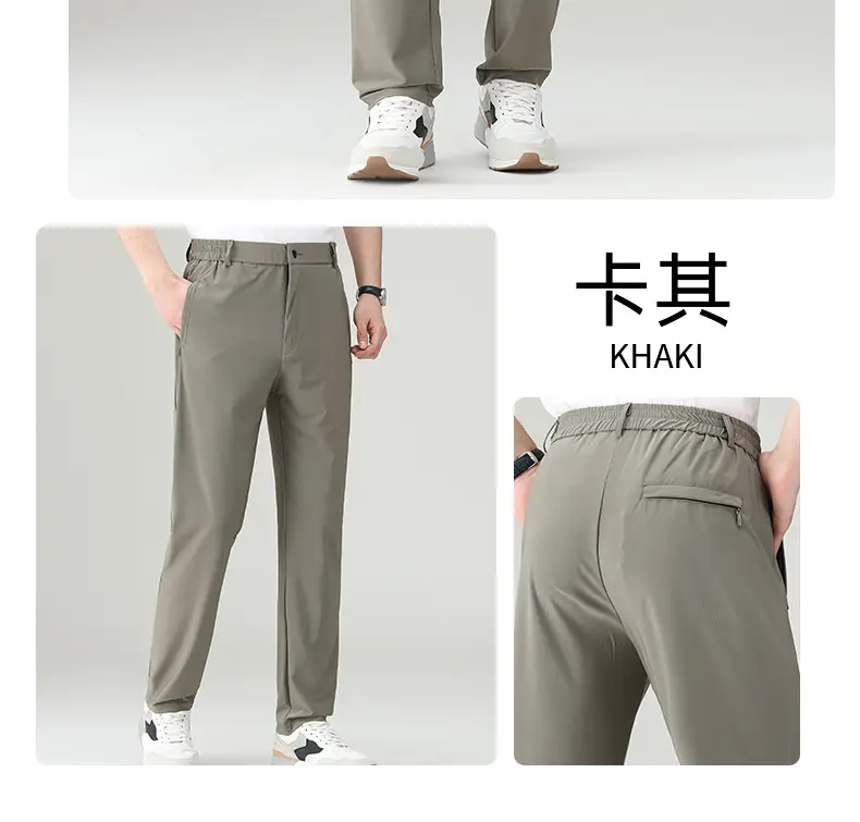 Men Summer Elastic Waist Pants Grey Straight Leg — feature 24