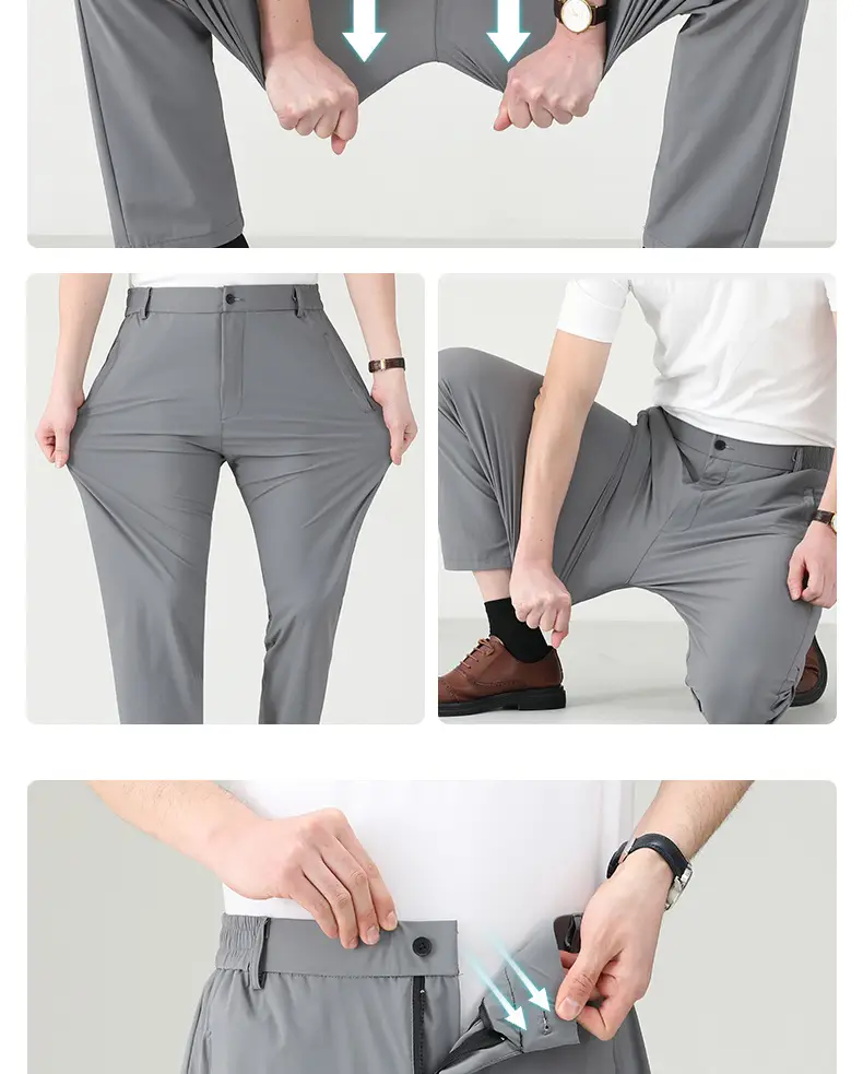 Men Summer Elastic Waist Pants Grey Straight Leg — feature 5