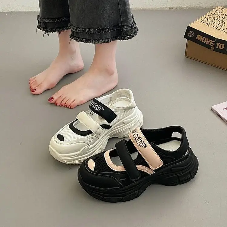 Women Black Mesh Platform Sandals 2024