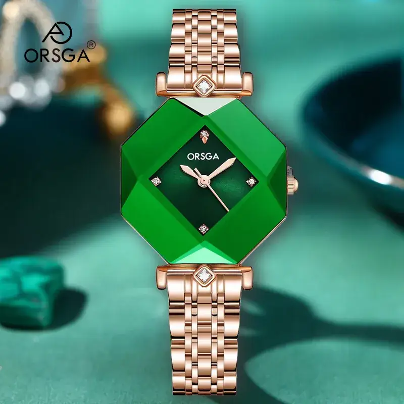 Ozawa Green Quartz Women's Watch with Rose Gold Band - Image 5