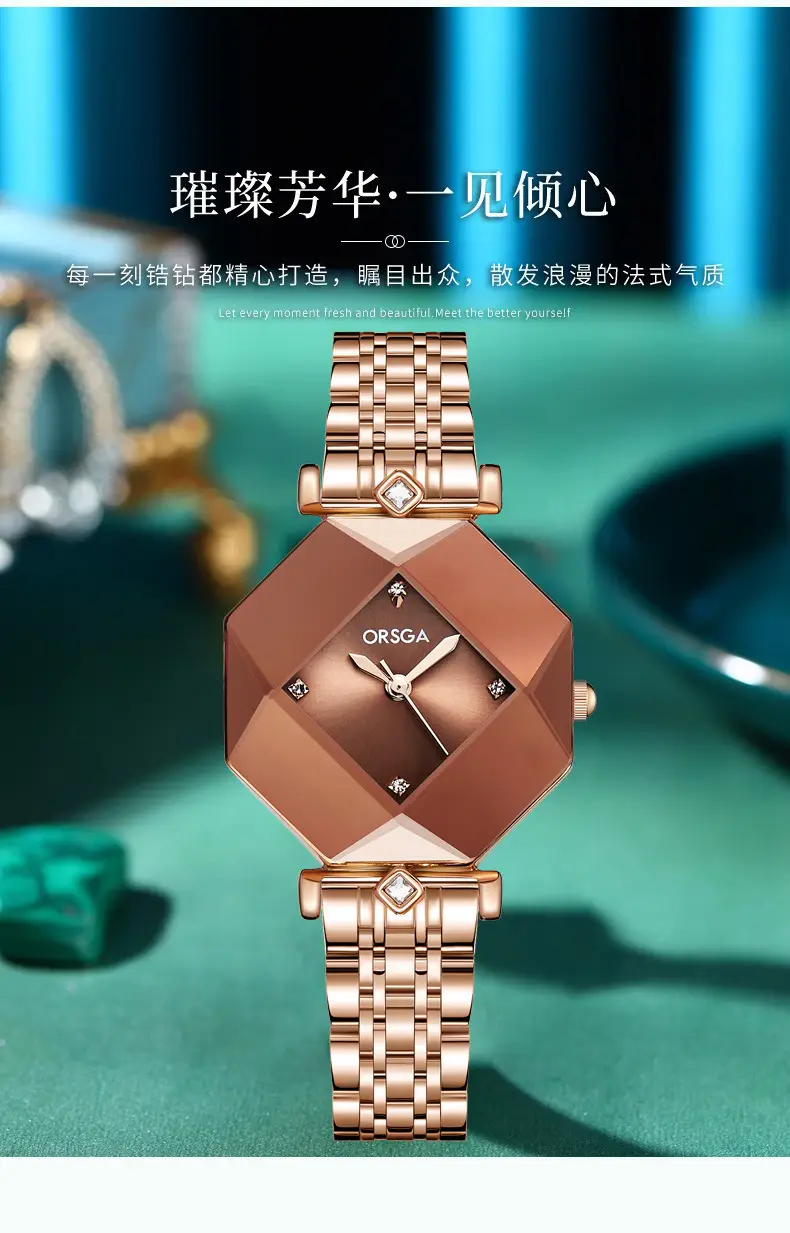 Ozawa Green Quartz Women's Watch with Rose Gold Band — feature 10