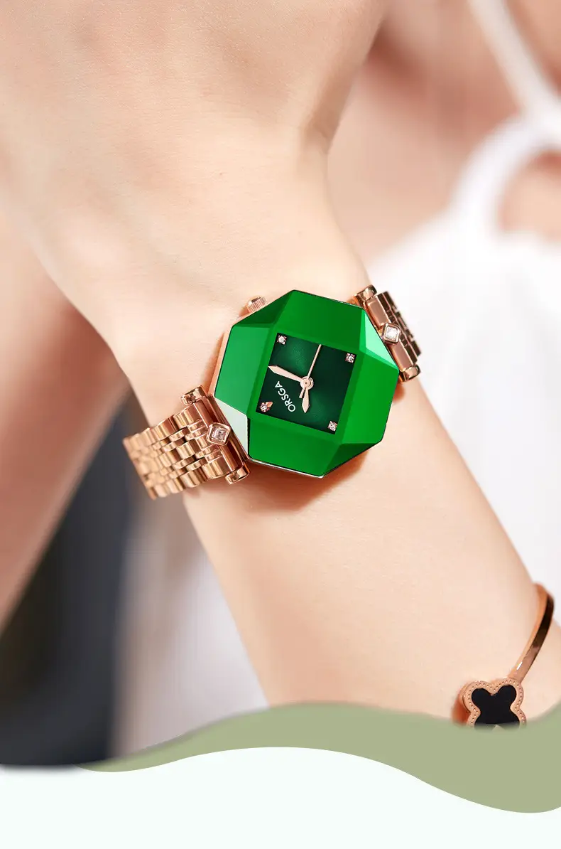 Ozawa Green Quartz Women's Watch with Rose Gold Band — feature 3