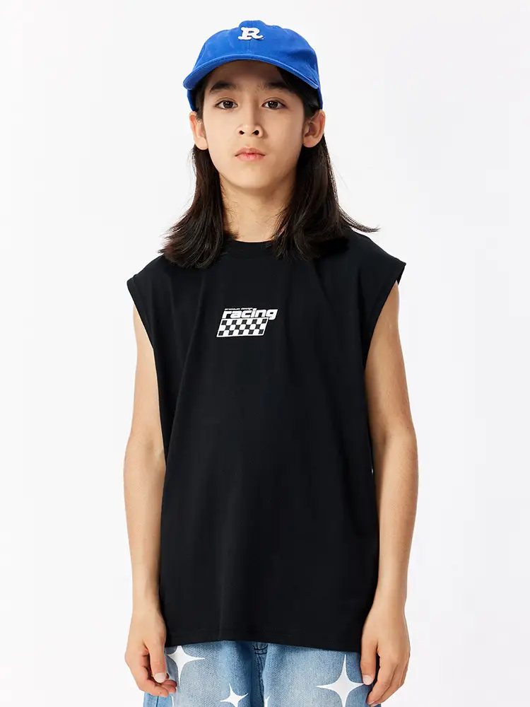 Kids Sleeveless Hip Hop T-Shirt Black Cotton - Image 4