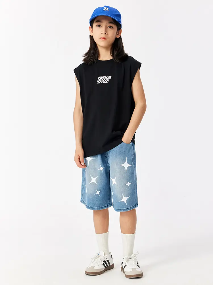 Kids Sleeveless Hip Hop T-Shirt Black Cotton - Image 5