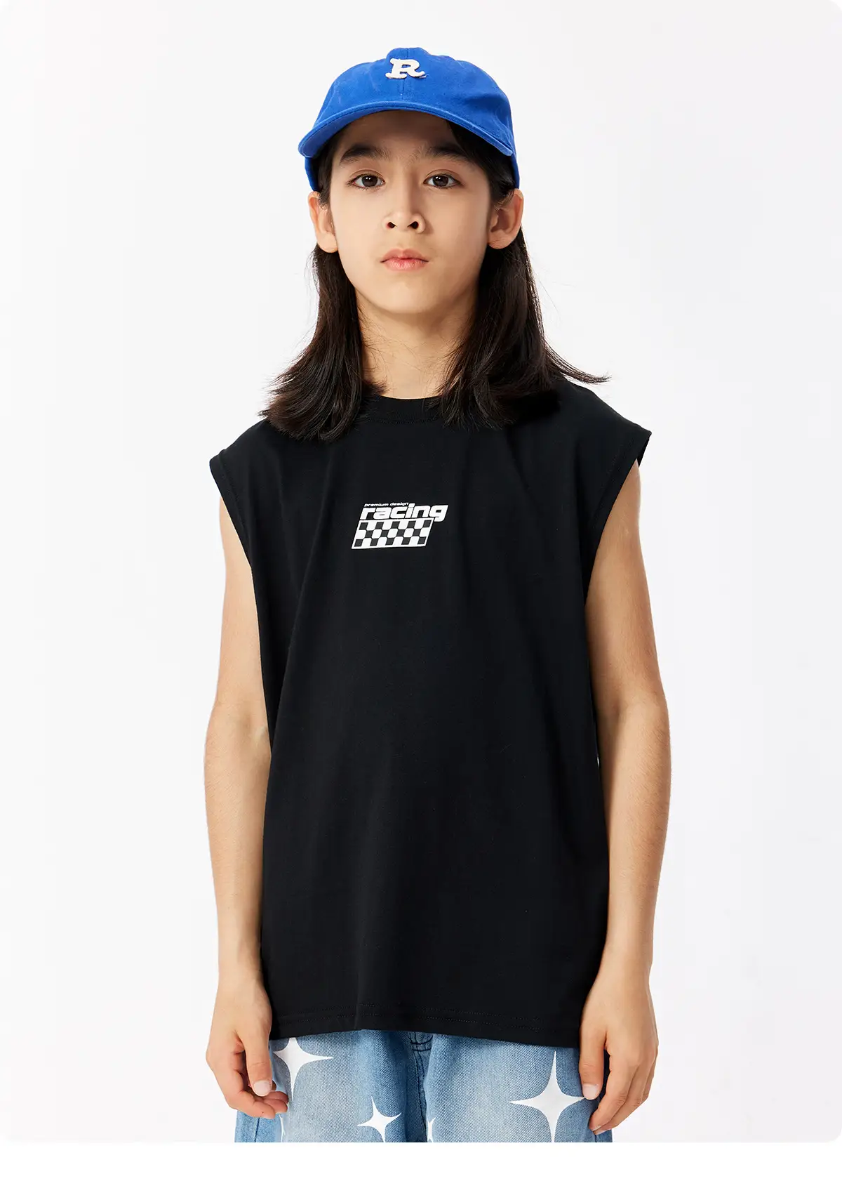 Kids Sleeveless Hip Hop T-Shirt Black Cotton — feature 16