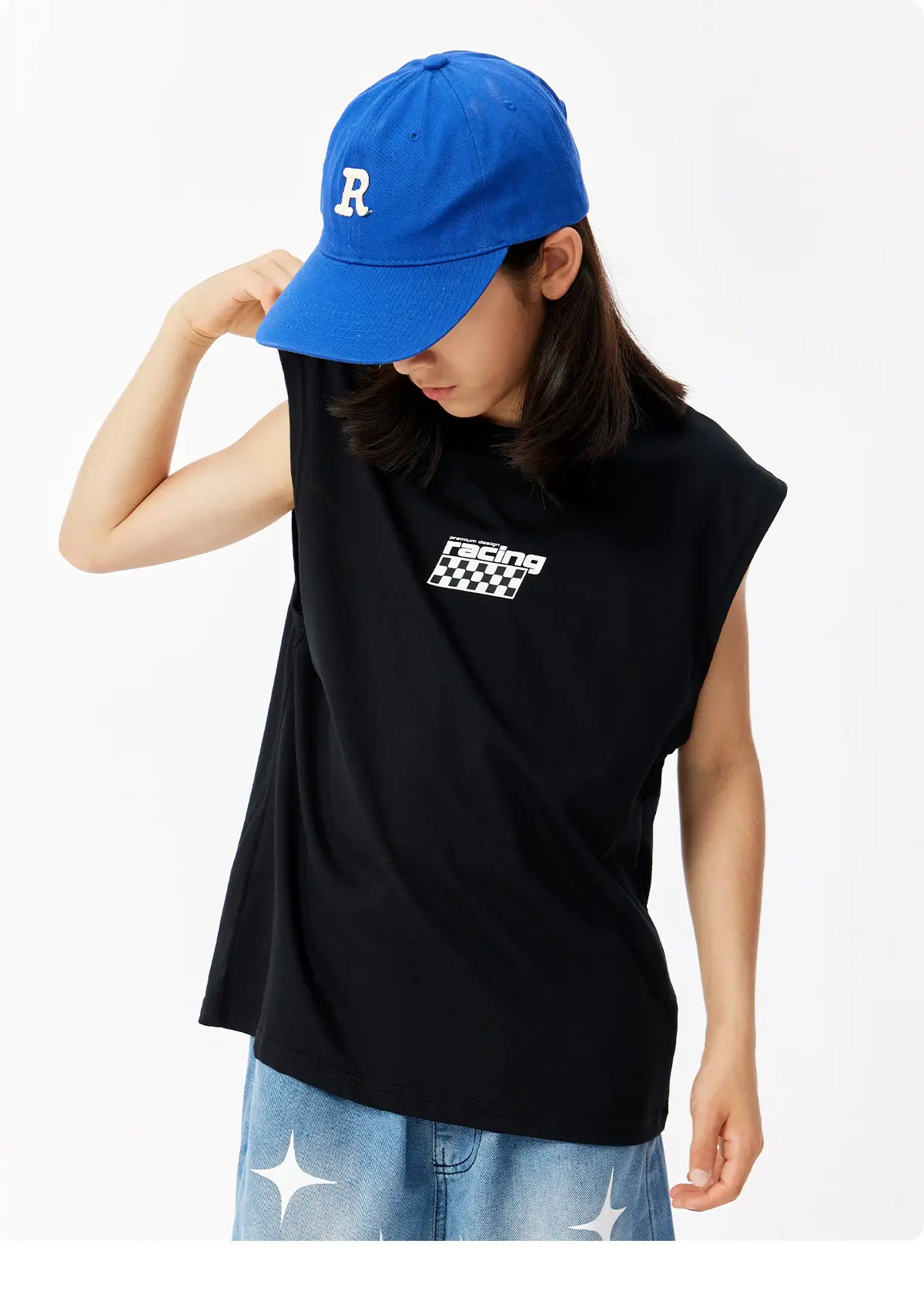 Kids Sleeveless Hip Hop T-Shirt Black Cotton — feature 17