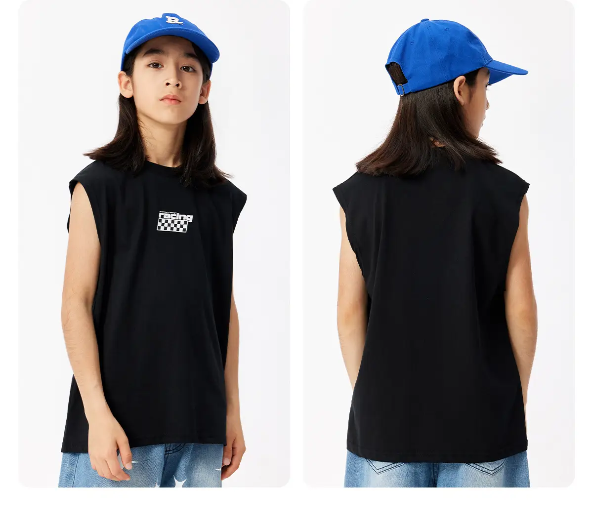 Kids Sleeveless Hip Hop T-Shirt Black Cotton — feature 18