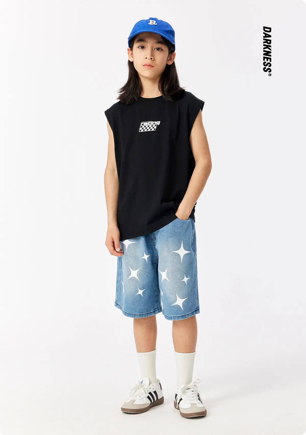 Kids Sleeveless Hip Hop T-Shirt Black Cotton — feature 2