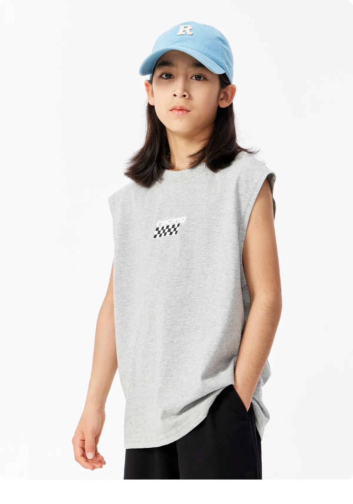 Kids Sleeveless Hip Hop T-Shirt Black Cotton — feature 23