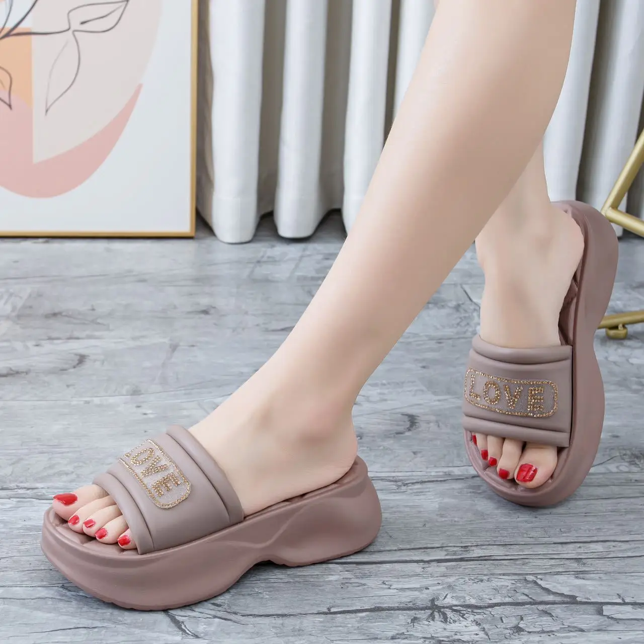 Women's English Diamond Diamond Slippers Summer Platform Heels - Image 14