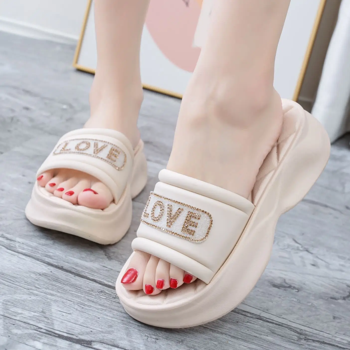 Women's English Diamond Diamond Slippers Summer Platform Heels - Image 7