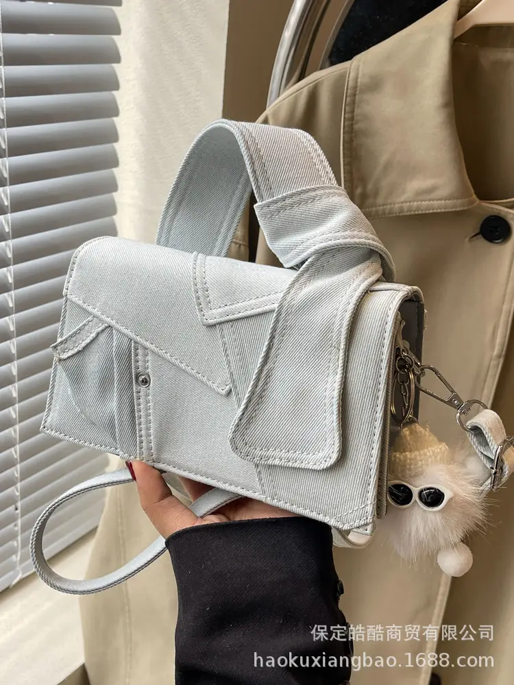 Silver Denim Shoulder Bag for Women 2024