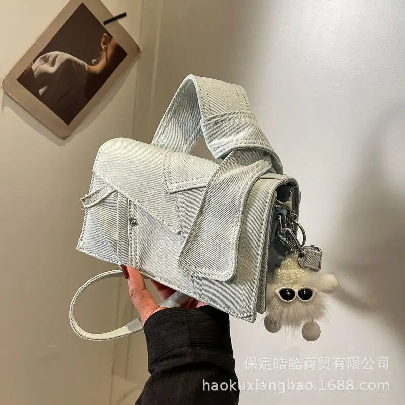 Silver Denim Shoulder Bag for Women 2024