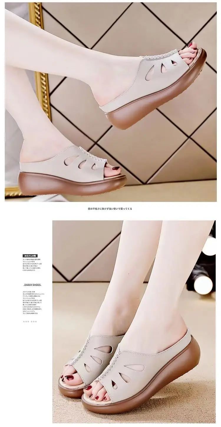 Women's 2024 Summer Leather Wedge Sandals White — feature 7