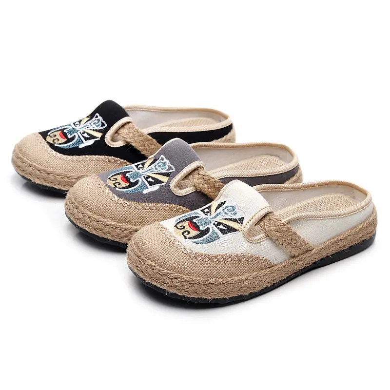 Old Beijing Cloth Shoes Ethnic Style Embroidered Slippers Baotou Linen Shoes Embroidered Mask Women's Shoes Comfortable Non-Slip Soft Sole - Image 7