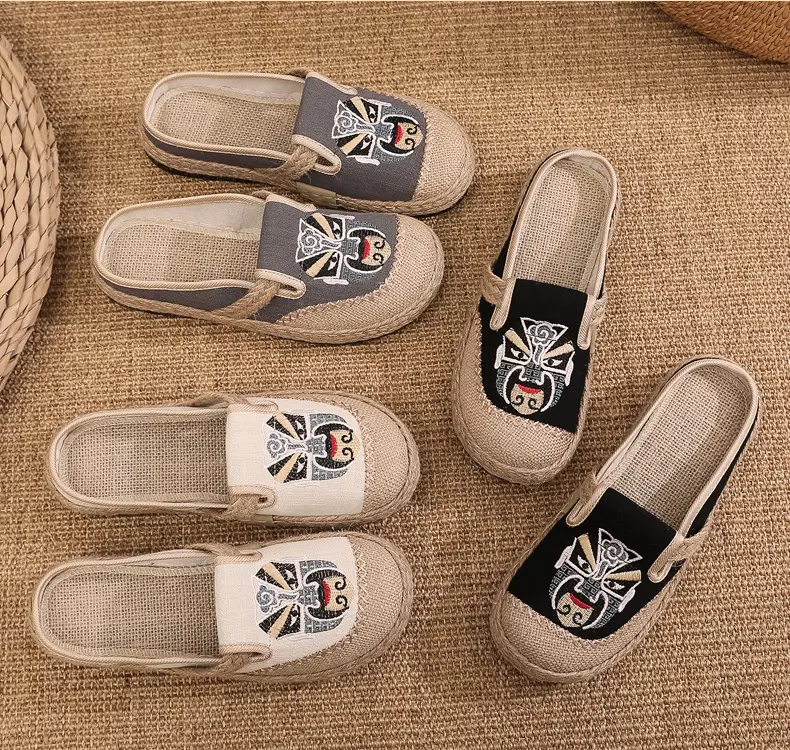 Old Beijing Cloth Shoes Ethnic Style Embroidered Slippers Baotou Linen Shoes Embroidered Mask Women's Shoes Comfortable Non-Slip Soft Sole — feature 10