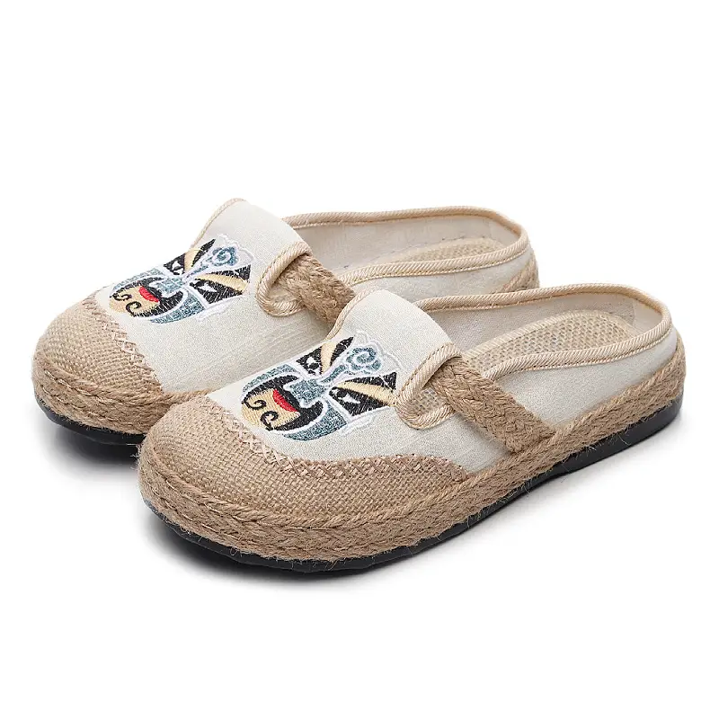 Old Beijing Cloth Shoes Ethnic Style Embroidered Slippers Baotou Linen Shoes Embroidered Mask Women's Shoes Comfortable Non-Slip Soft Sole - Image 2