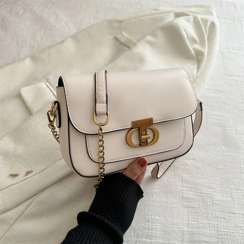 Retro Style Women's Shoulder Bag Beige Gold Clasp - Image 7