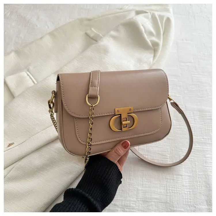Retro Style Women's Shoulder Bag Beige Gold Clasp — feature 10