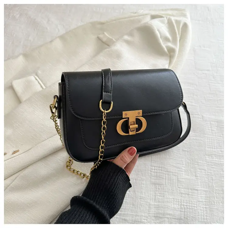 Retro Style Women's Shoulder Bag Beige Gold Clasp — feature 12